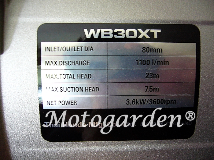 Modello Honda WB30XT, professionale per uso intensivo, dati del gruppo pompante Honda.